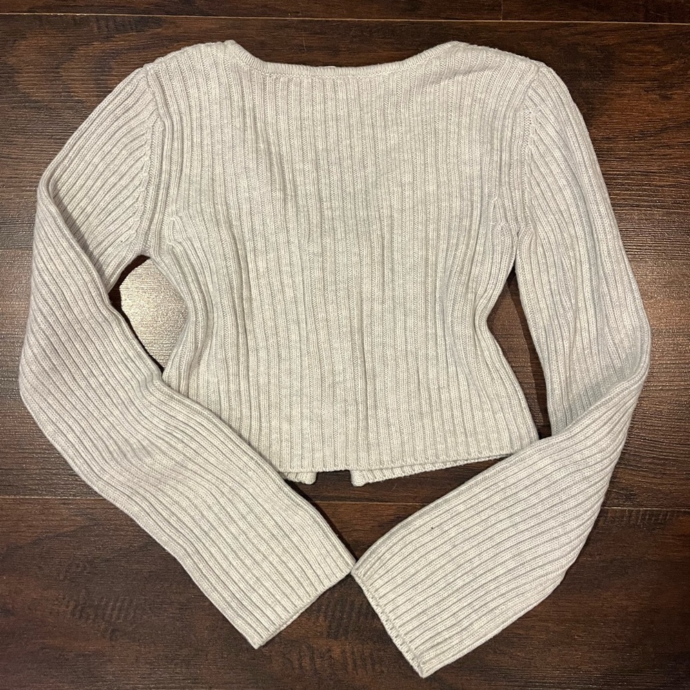Grey Ribbed Zip-Up Cropped Jacket - Picture 6 of 6